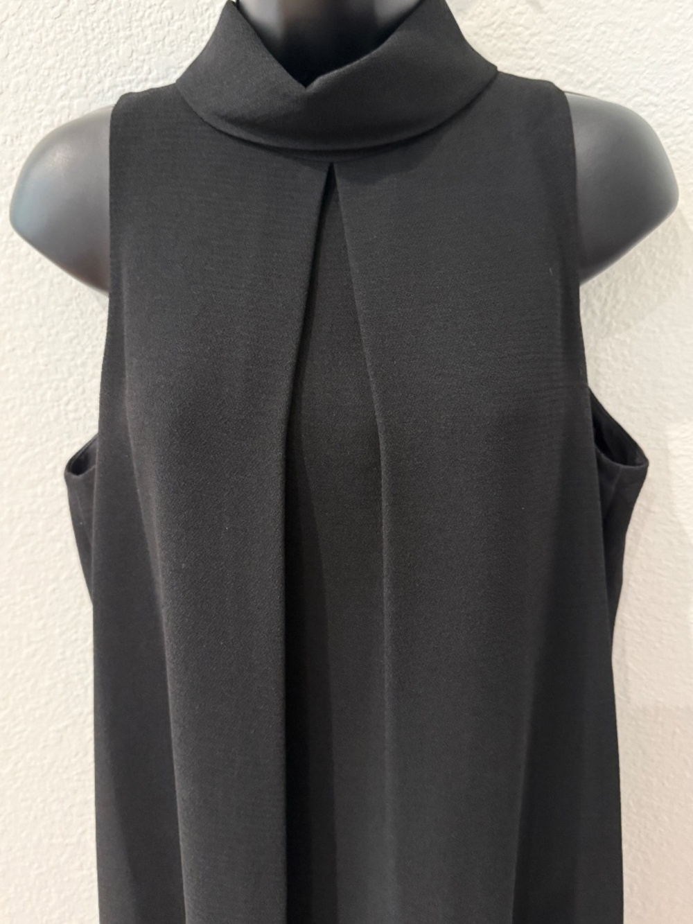 MAGGY LONDON | LBD Mock Cowl Neck Dress | Sleeveless Pleated | BLACK | 10 | NWOT